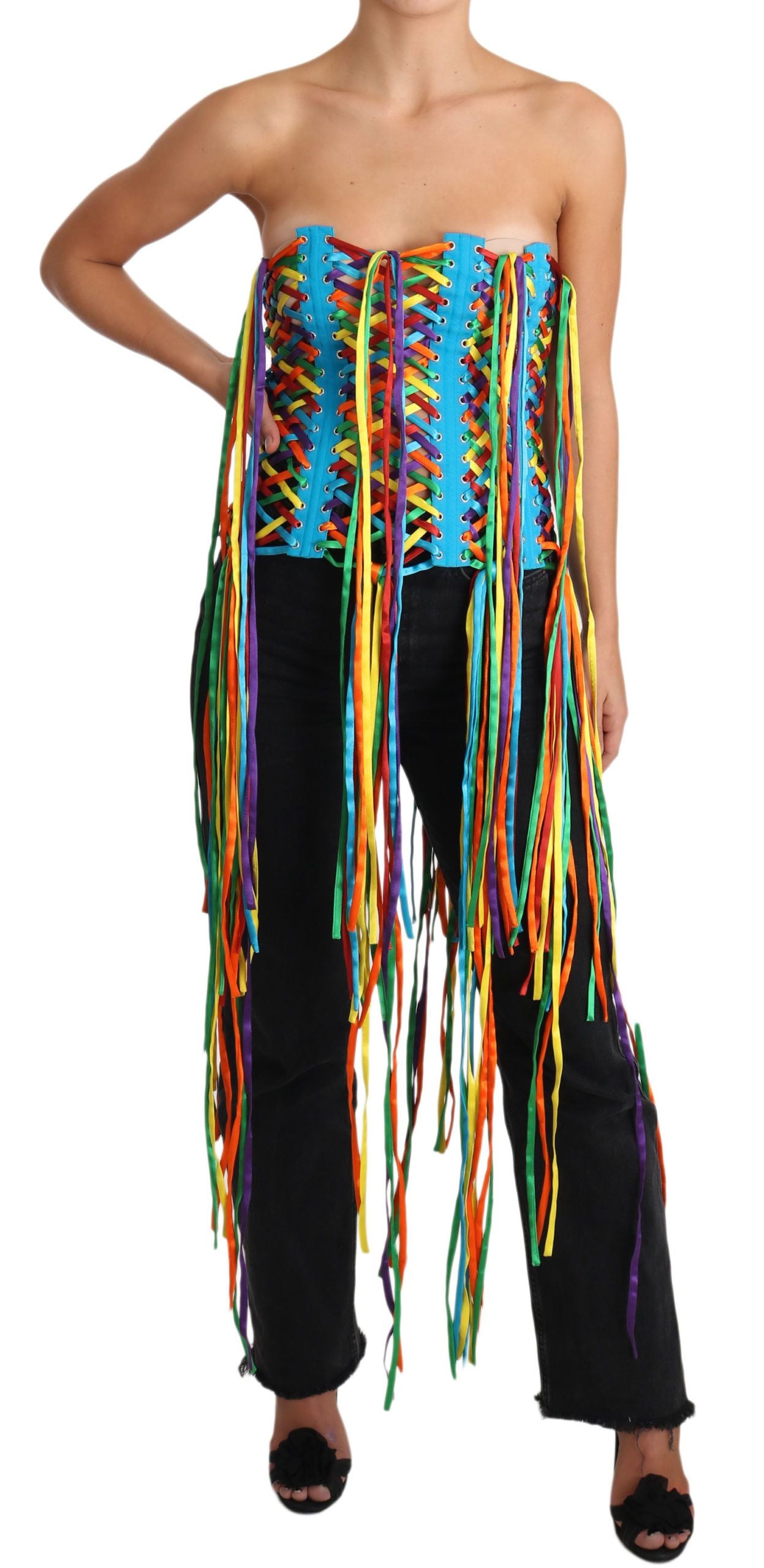Multicolor Strings Bustier Polyester Corset Top