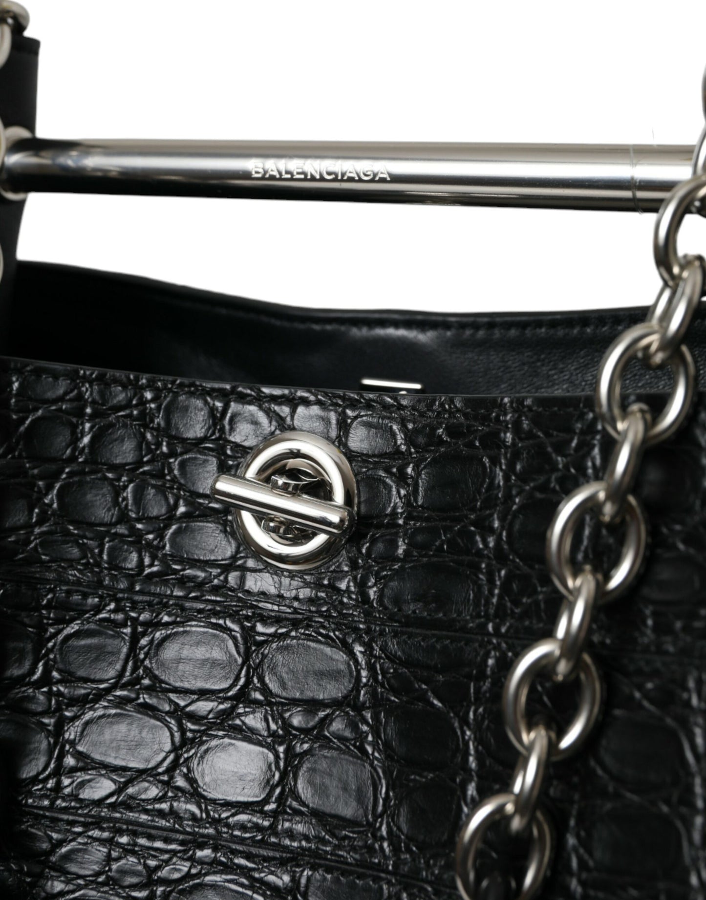 Black Exotic Skin Leather Maxi Bucket Tote Purse Bag