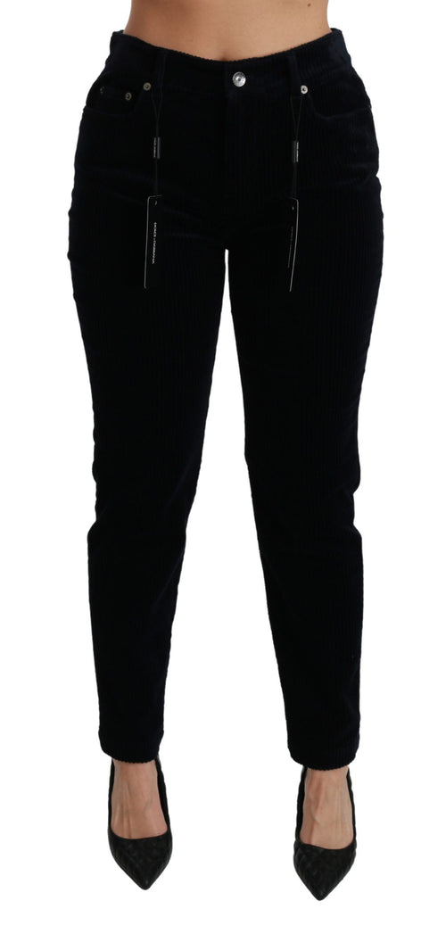 Blue Corduroy Mid Waist Skinny Pants Jeans