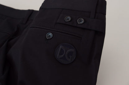 Blue Stretch Cotton Slim Trousers Chinos Pants