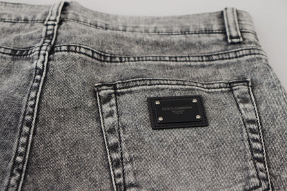 Gray Slim Fit Wash Stretch Cotton Denim Jeans