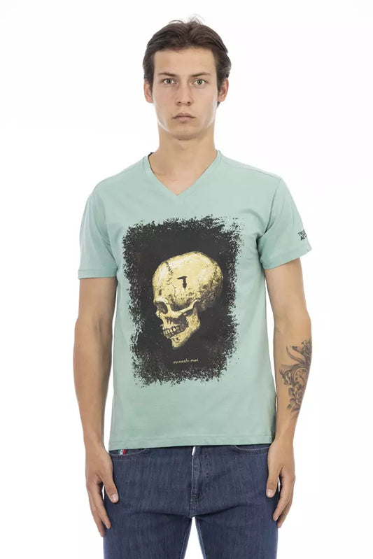 Green Cotton Men V-Neck T-Shirt