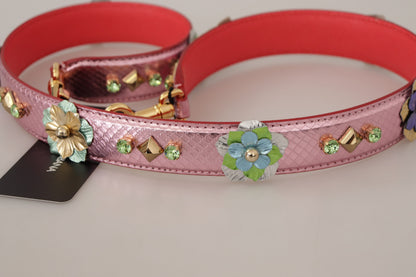 Metallic Pink Leather Studded Shoulder Strap