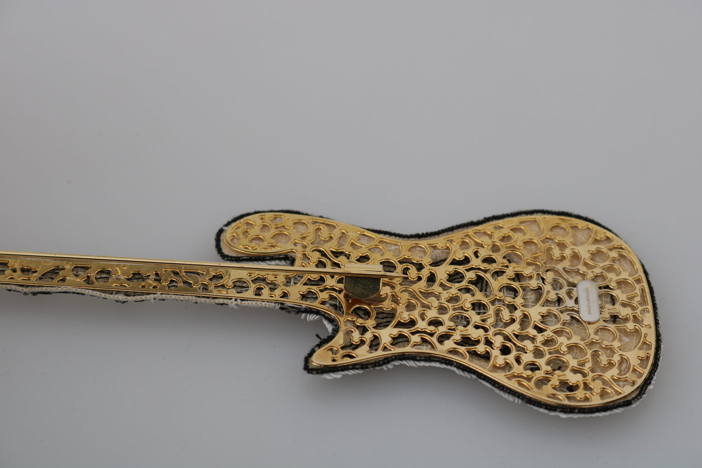 Gold Brass Beaded Guitar Pin Accessory Brooch