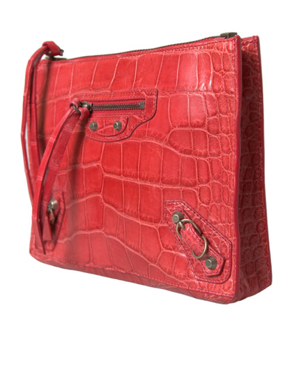 Red Exotic Skin Leather Classic Pouch Purse Wristlet Bag
