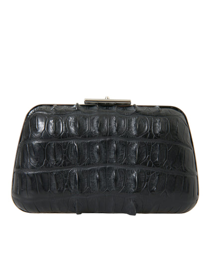 Black Exotic Skin Leather Shoulder Crossbody Box Clutch Bag