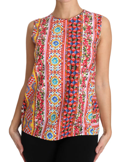 Carretto Print Pure Cotton Tank Top Floral Blouse
