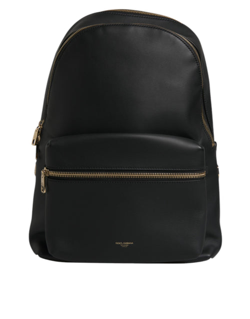 Black DG Leather Logo Print Travel Back Pack Bag
