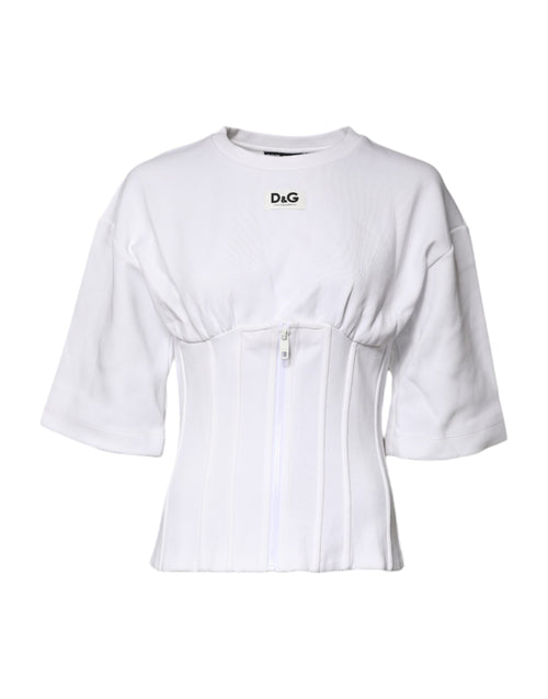 White Cotton Blend 3/4 Sleeves Blouse Top