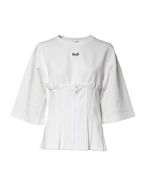 White Cotton Blend 3/4 Sleeves Blouse Top