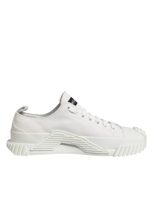 White Logo Print Lace Up Low Top Sneakers Shoes