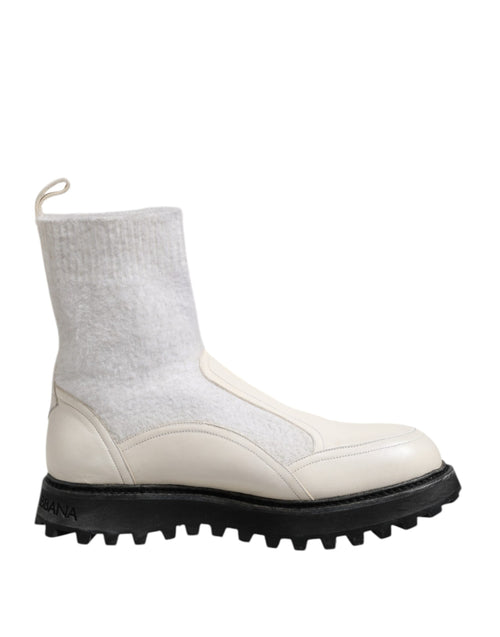 White Beige DG Logo Mid Calf Boots Shoes