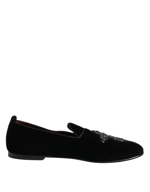 Black Velvet Crystal Crown Formal Dress Shoes