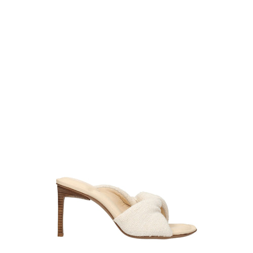 Beige Fabric Stiletto Heels Sandals