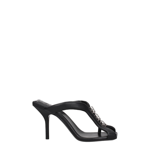 Black Leather Stiletto Heels Sandals