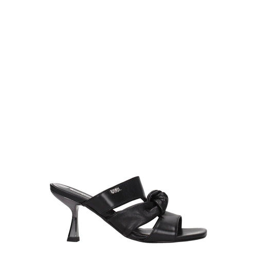 Black Leather Stiletto Heels Sandals
