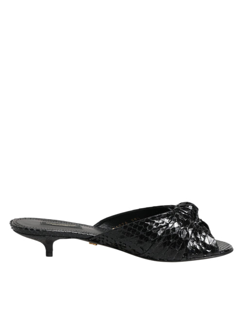 Black Leather Heels Slides Sandals Shoes