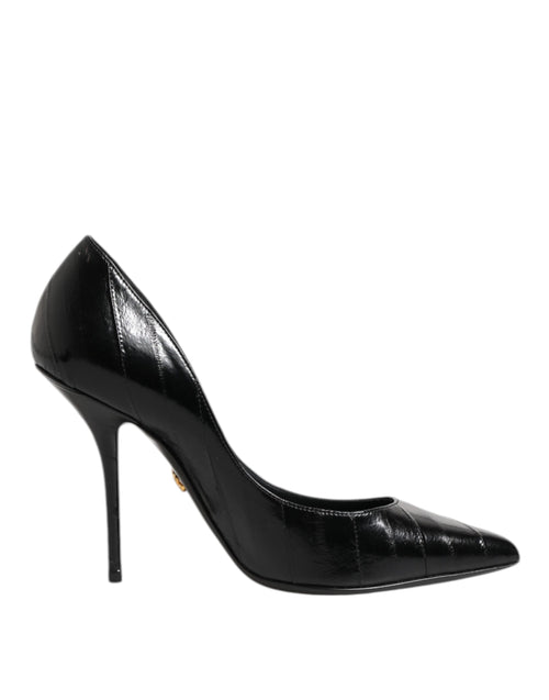 Black Leather Stiletto High Heels Pumps Shoes