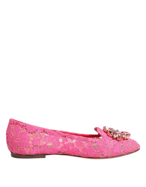 Pink Taormina Lace Crystals Flats Shoes