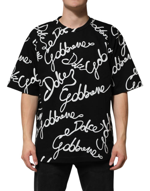 Black Logo Print Cotton Crew Neck  T-shirt