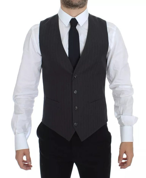 Gray Striped Formal Dress Gilet Vest